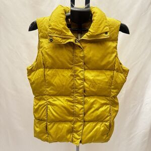 Vtg Lands End Goose Down Puffer Vest Women’s Medium 10-12 Yellow Full Button